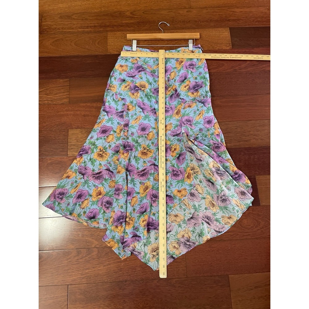 Veronica Beard Eleonora Silk Floral Print Skirt Asymmetrical Midi Blue 6 B46 - Picture 10 of 12
